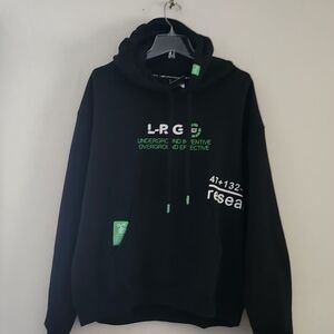 LRG Black Hoodie with Green Logo and Accents Size:L